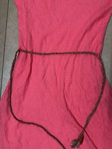 Chic Pink vintage Sleeveless Dress with Belt