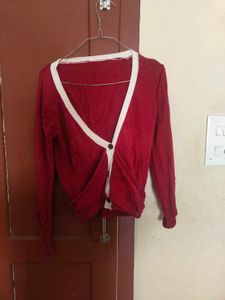 Rust Cardigan with White Trim
