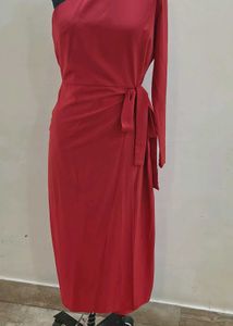 Elegant Red One-Shoulder Wrap Dress