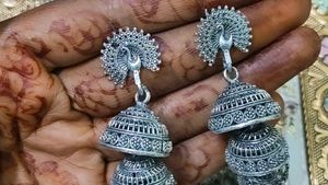 oxidised silver jhumka set 6 pairs 🦚