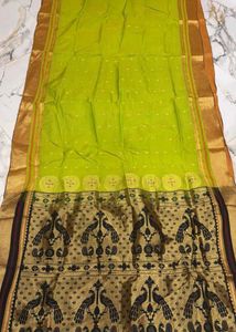 Vibrant Green Saree with Peacock Motif