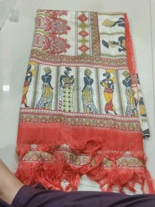 Vibrant Printed dupta with Tassels