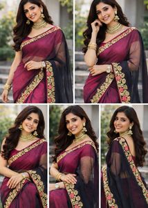 Elegant Maroon & Black Saree Fully Wedding Feel