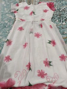 White Floral Print Ethnic Dress