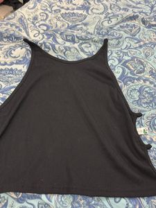 Black Ribbed Tank Top with Cutouts