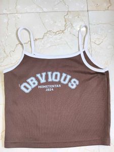 Brown Ribbed "OBVIOUS" Crop Top