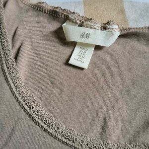 H&amp;M Tan Lace Trim Tank Top