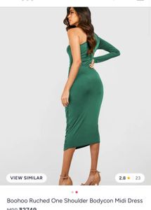 Green Ruched One Shoulder Midi Dress