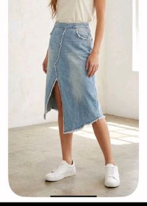 Denim Midi Skirt with Slit