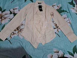 Shein Striped Button-Down handkerchief Cream Shirt