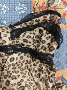 Leopard Print Lace Trim Top