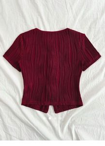 savana Maroon Ribbed Button-Up Top