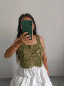 Olive Green Crochet Tank Top