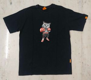 Black T Shirt with Boxing Cat Print
