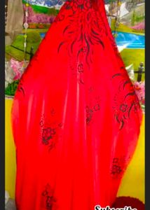Red Floral Print Abaya Full Length