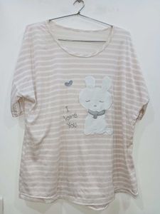 Striped Bunny Night Suit Set (Tshirt+Shorts)