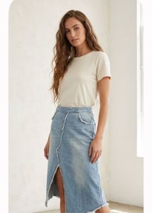 Distressed Denim Asymmetrical Skirt