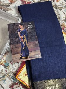 Elegant Navy Blue & Gold Sari
