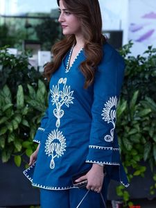 Celeb Style Blue Embroidered Co-ord Set