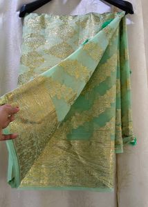Unused Unstitched Elegant Mint Green Saree
