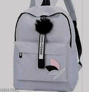Stylish Grey Backpack with Pom-Pom