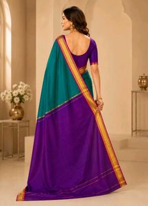 Teal &amp; Purple Silk Saree