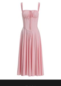 Pink Squared Neck Flared Midi Dress