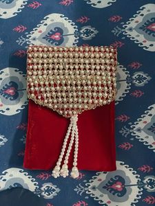 Embellished Clutch with Pearl Tassels