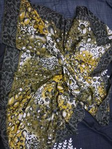 Navy Blue Tissue Dupata Golden Zari Border + Scarf