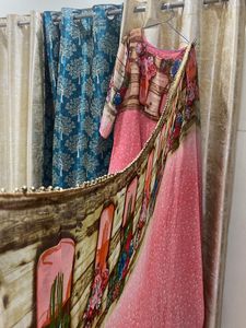 Pink Printed Anarkali Suit Set