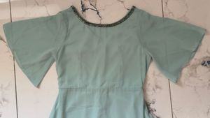 Asymmetrical Flowy Mint blue Ruffle Gown