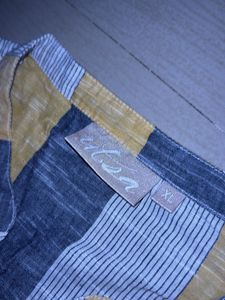 Yellow &amp; Grey Striped Kurta with Lace Detail