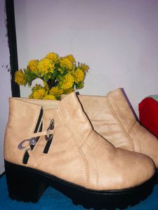Tan Ankle Boots with Block Heel