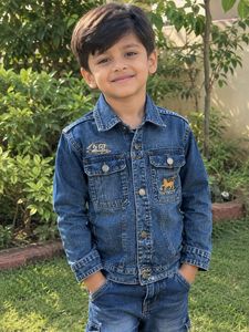 Vintage Kids Blue Denim Jacket with Graphic Chest