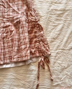 Plaid Mini Skirt with Drawstring Detail