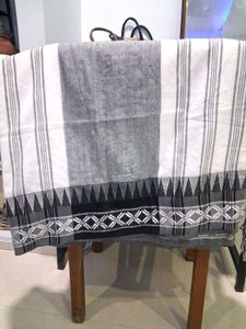 White Saree with weaving Geometric Border