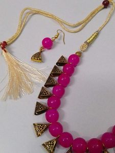 Pink Beaded Necklace &amp; Earring Set