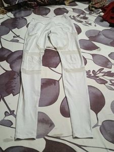 Women's White Mesh Panel Leggings for gym wear