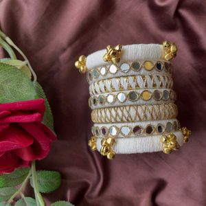 White Thread Bangles with Mirror &amp; Gold Charms🤍✨