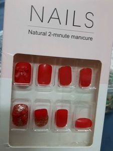 Red Decorative False Nails