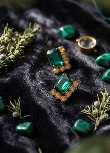 Emerald & Gold Stud Earrings