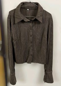 Brown Ribbed Button-Up Shirt