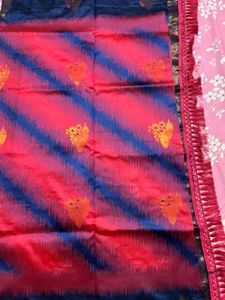 Beautiful Pink &amp; Blue Saree with Tassels