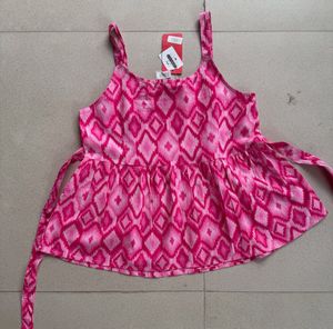 Pink Diamond Print Peplum Top