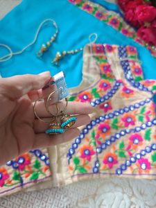 Blue Saree With Colorful Embroidery Blouse