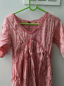 Peach Printed Kurta Dress