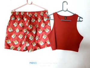 Red Sleeveless Top &amp; Shorts Set