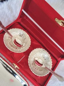 🎀🆕 Silver Plated Bowl Set with Spoons &amp; Box💖