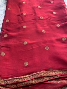 Maroon And Gold Chiffon Saree