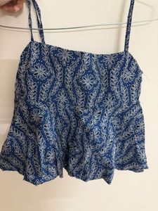 Blue Floral Print Peplum Top